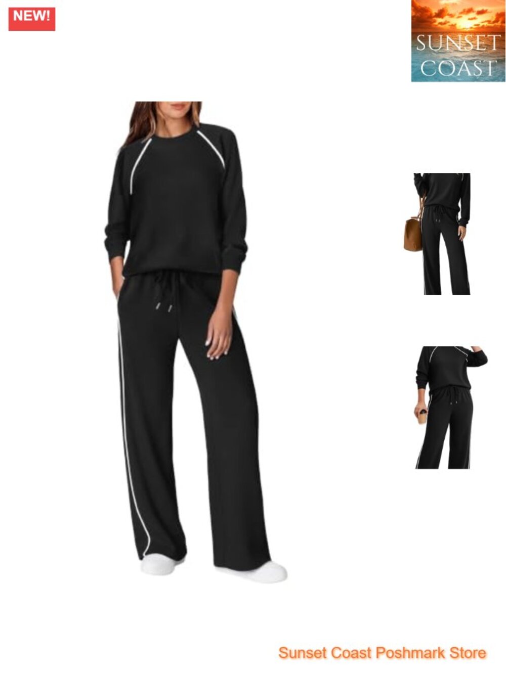 Ekouaer 2 Piece Lounge Set Women Polyester Viscose Spandex Piping Casual